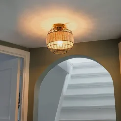 Orientalische Deckenlampe schwarz mit Rattan 25 cm - Emir