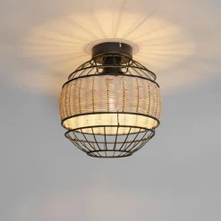 Orientalische Deckenlampe schwarz mit Rattan 25 cm - Emir