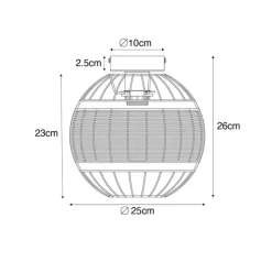 Orientalische Deckenlampe schwarz mit Rattan 25 cm - Emir