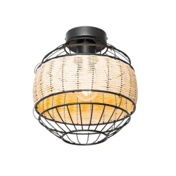 Orientalische Deckenlampe schwarz mit Rattan 25 cm - Emir