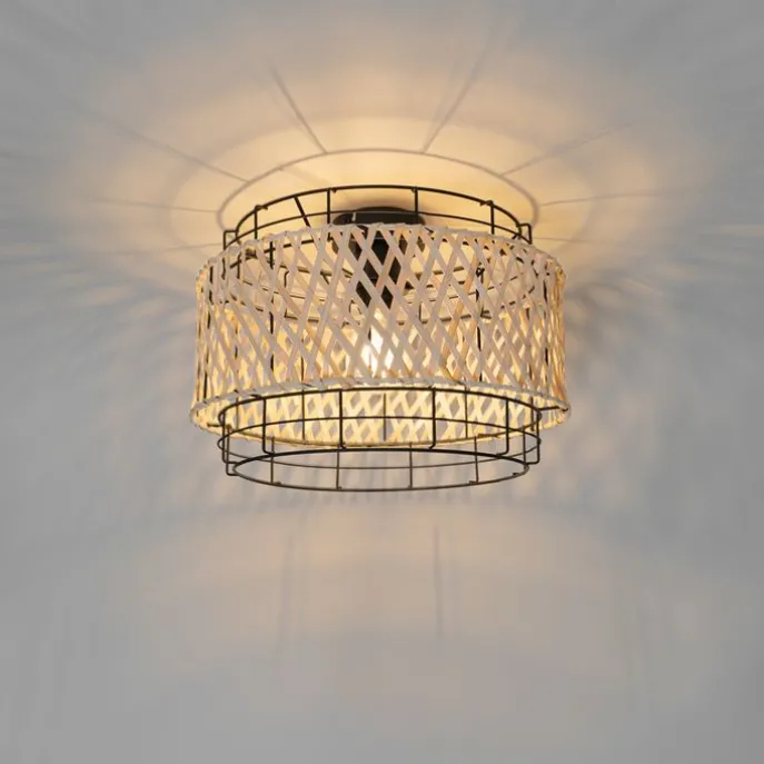 Orientalische Deckenlampe schwarz mit Bambus - Irena