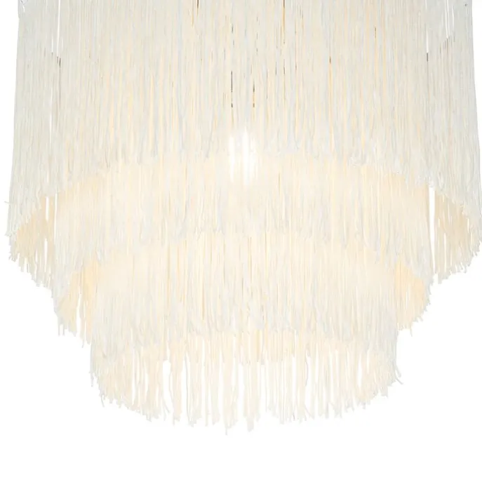 Orientalische Deckenleuchte Gold cremefarbener Schirm mit Fransen - Franxa