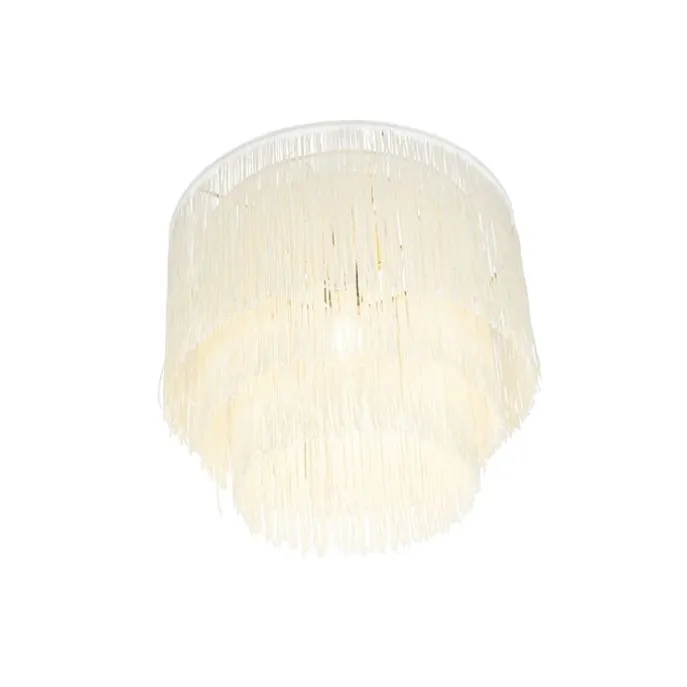 Orientalische Deckenleuchte Gold cremefarbener Schirm mit Fransen - Franxa