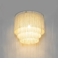 Orientalische Deckenleuchte Gold cremefarbener Schirm mit Fransen - Franxa