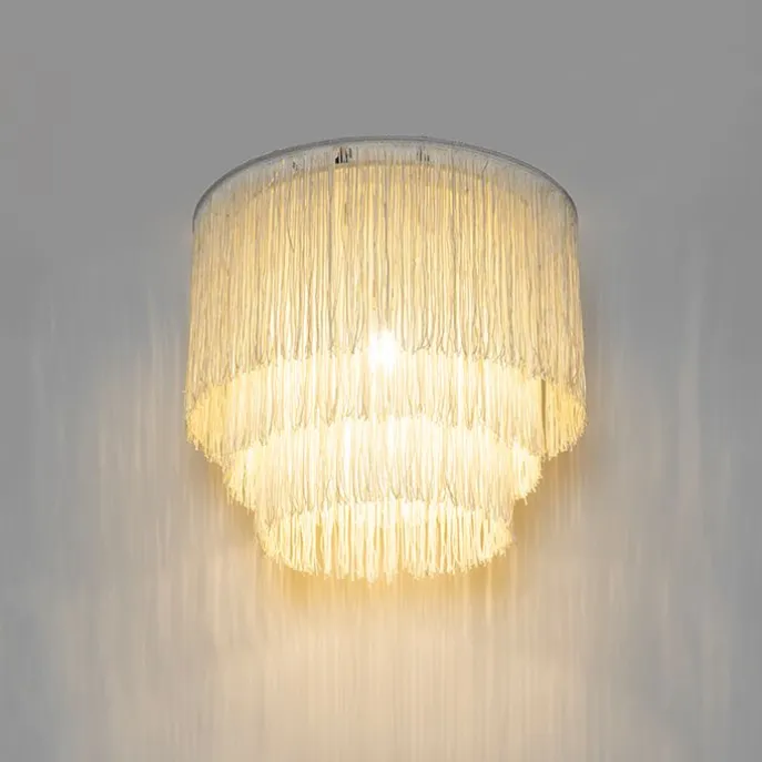 Orientalische Deckenleuchte Gold cremefarbener Schirm mit Fransen - Franxa