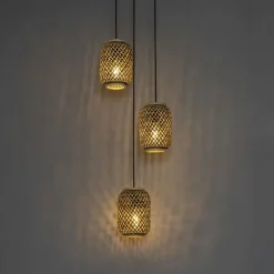 Orientalische Hängelampe aus Bambus mit schwarzem 3-Licht - Yvonne