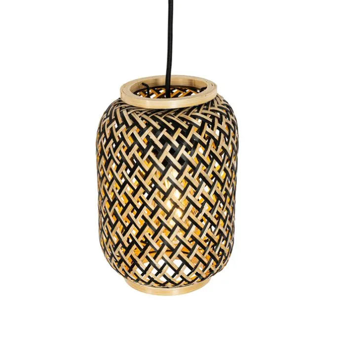 Orientalische Hängelampe aus Bambus mit schwarzem 3-Licht - Yvonne
