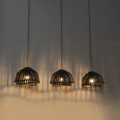 Orientalische Hängelampe aus schwarzem Bambus, 3-flammig – Pua