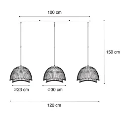 Orientalische Hängelampe aus schwarzem Bambus, 3-flammig – Pua