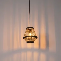 Orientalische Hängelampe Bambus mit Schwarz 32 cm - Evalin