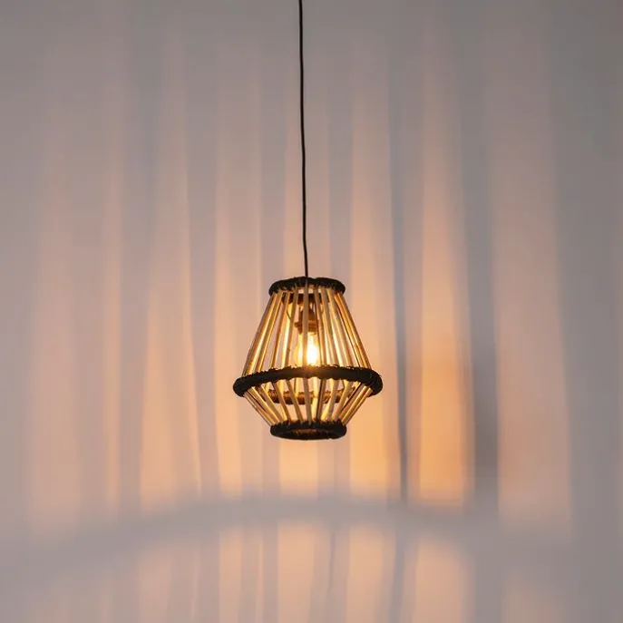 Orientalische Hängelampe Bambus mit Schwarz 32 cm - Evalin