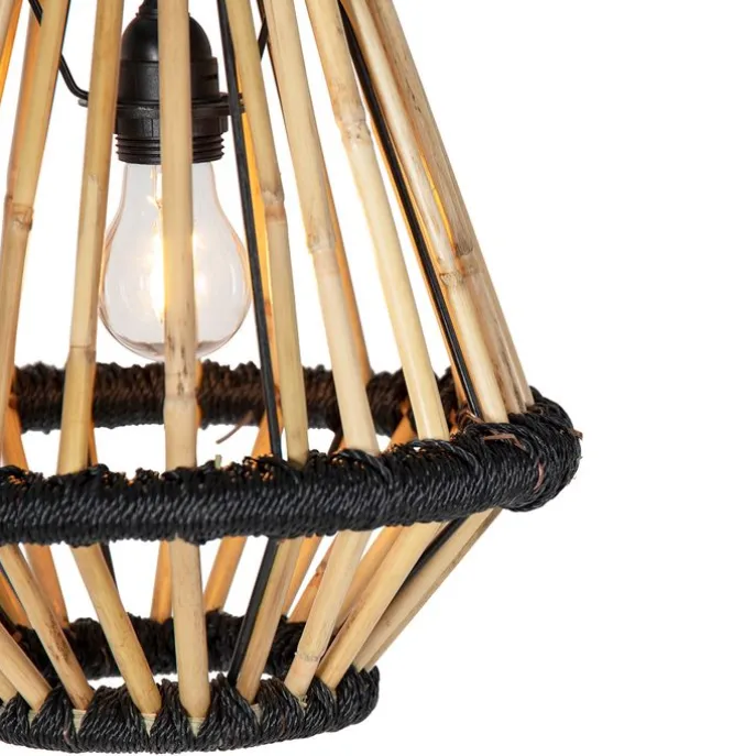 Orientalische Hängelampe Bambus mit Schwarz 32 cm - Evalin