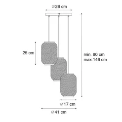 Orientalische Hängelampe Bambus 3-flammig - Yvonne
