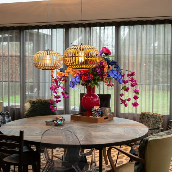 Orientalische Hängelampe Bambus 2-flammig - Amira