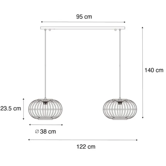 Orientalische Hängelampe Bambus 2-flammig - Amira
