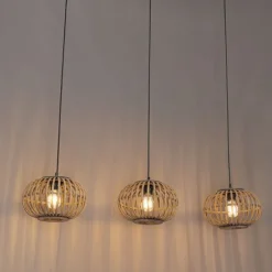 Orientalische Hängelampe Bambus 3-flammig länglich - Amira