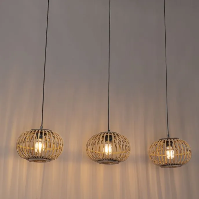 Orientalische Hängelampe Bambus 3-flammig länglich - Amira