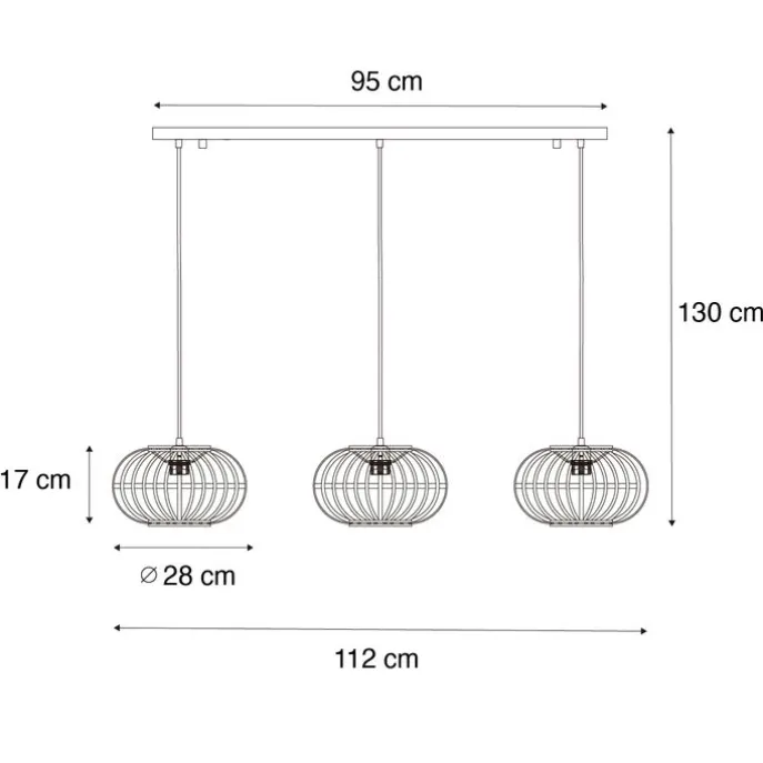 Orientalische Hängelampe Bambus 3-flammig länglich - Amira