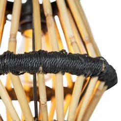 Orientalische Hängelampe Bambus mit schwarzem rundem 3-Licht - Evalin