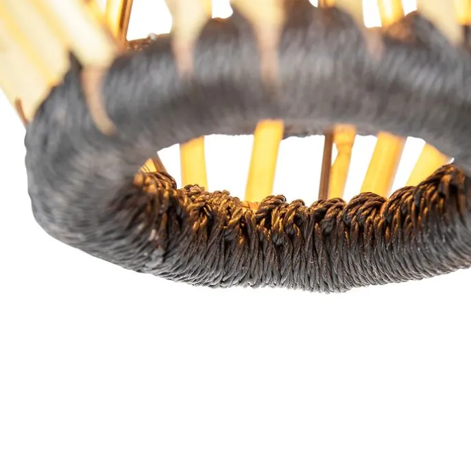 Orientalische Hängelampe Bambus mit schwarzem rundem 3-Licht - Evalin