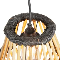 Orientalische Hängelampe Bambus mit schwarzem rundem 3-Licht - Evalin