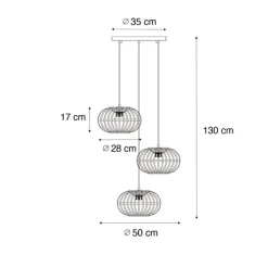 Orientalische Hängelampe Bambus 3-flammig rund - Amira