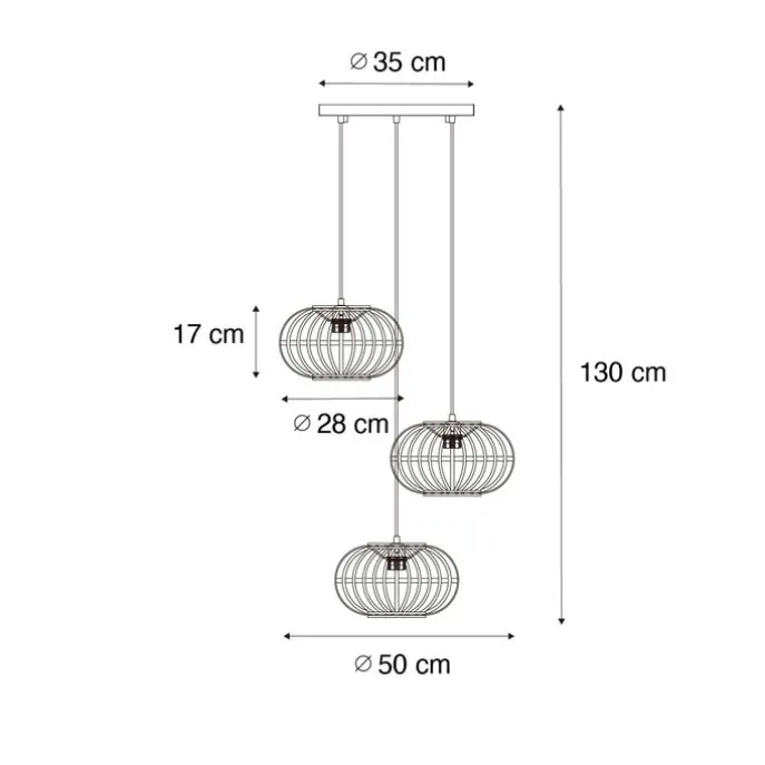Orientalische Hängelampe Bambus 3-flammig rund - Amira