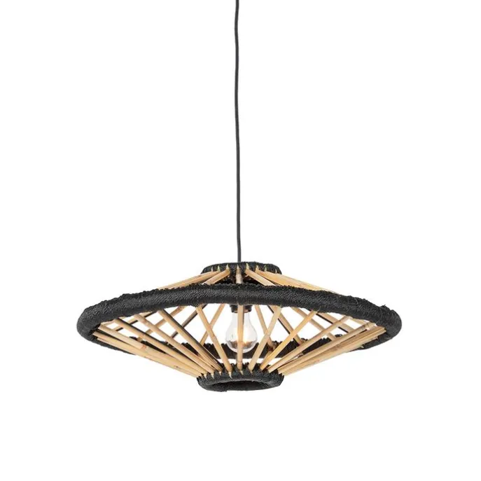 Orientalische Hängelampe Bambus mit Schwarz 60 cm - Evalin