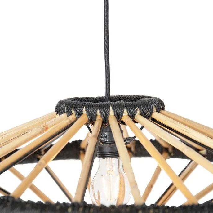Orientalische Hängelampe Bambus mit Schwarz 60 cm - Evalin