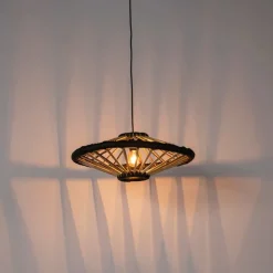 Orientalische Hängelampe Bambus mit Schwarz 60 cm - Evalin