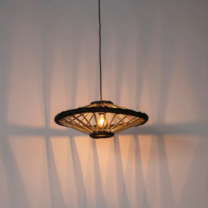 Orientalische Hängelampe Bambus mit Schwarz 60 cm - Evalin