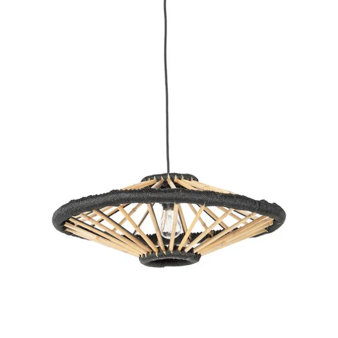 Orientalische Hängelampe Bambus mit Schwarz 60 cm - Evalin