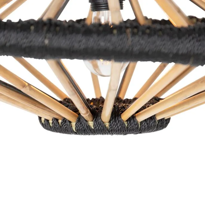 Orientalische Hängelampe Bambus mit Schwarz 60 cm - Evalin