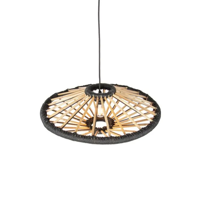 Orientalische Hängelampe Bambus mit Schwarz 60 cm - Evalin