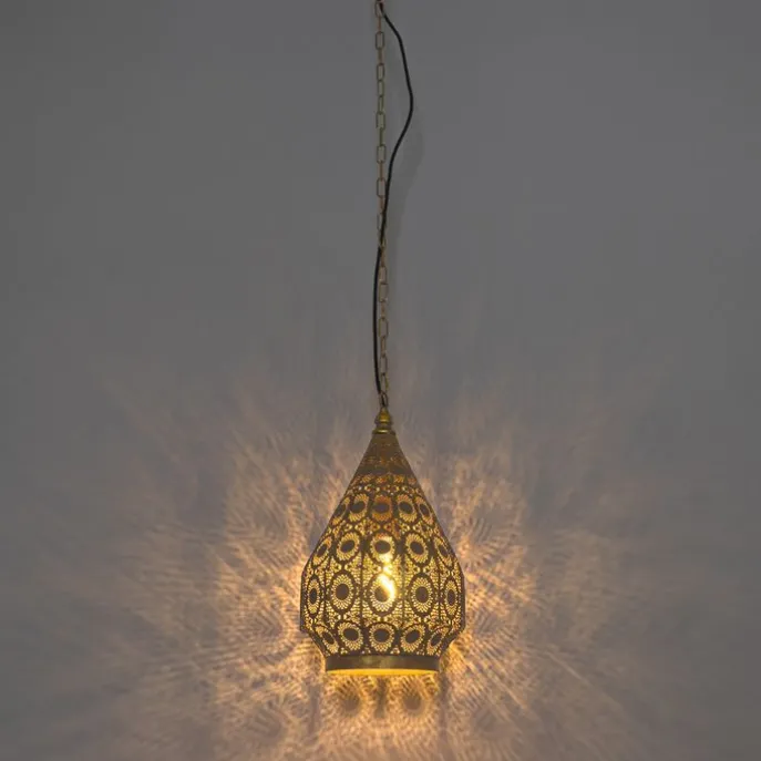 Orientalische Hängelampe Gold mit Muster 26cm - Mowgli