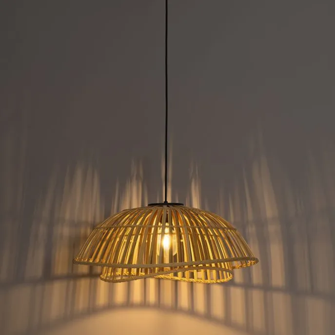 Orientalische Hängelampe schwarz mit natürlichem Bambus 62 cm - Pua