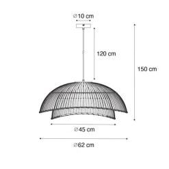 Orientalische Hängelampe schwarz mit natürlichem Bambus 62 cm - Pua