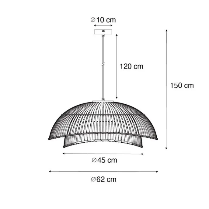Orientalische Hängelampe schwarz mit natürlichem Bambus 62 cm - Pua