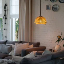 Orientalische Hängelampe schwarz mit natürlichem Bambus 30 cm - Pua