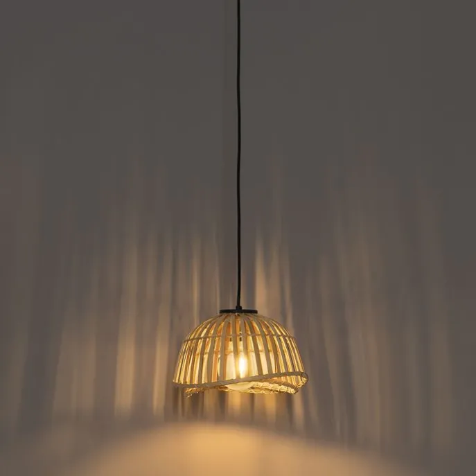 Orientalische Hängelampe schwarz mit natürlichem Bambus 30 cm - Pua