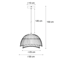 Orientalische Hängelampe schwarz mit natürlichem Bambus 30 cm - Pua