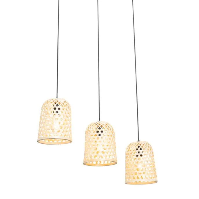 Orientalische Hängelampe schwarz mit Bambus 3 Lichter - Rayan