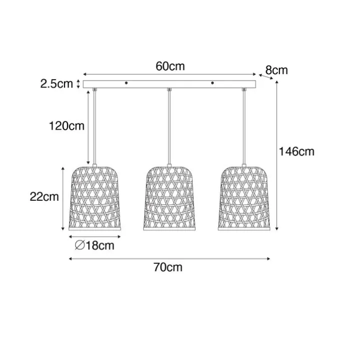 Orientalische Hängelampe schwarz mit Bambus 3 Lichter - Rayan