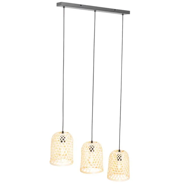 Orientalische Hängelampe schwarz mit Bambus 3 Lichter - Rayan