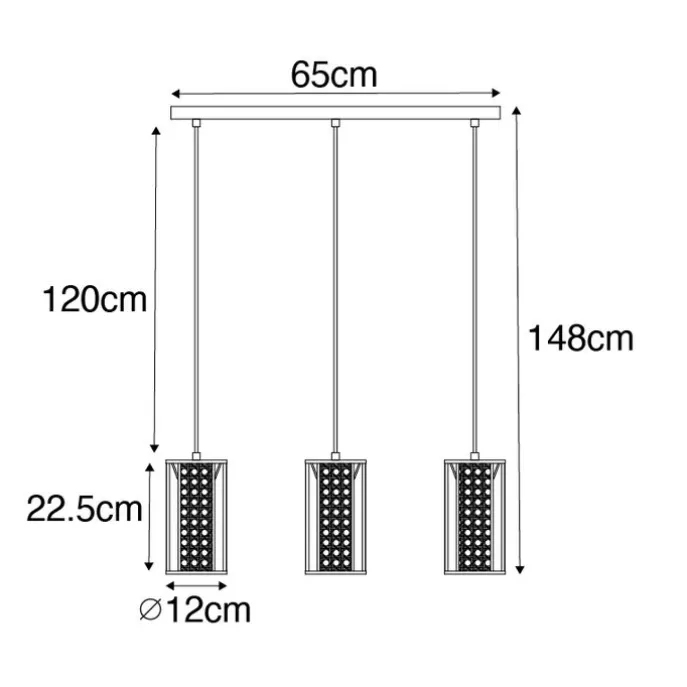 Orientalische Hängelampe schwarz mit Rattan 3-flammig länglich - Akira