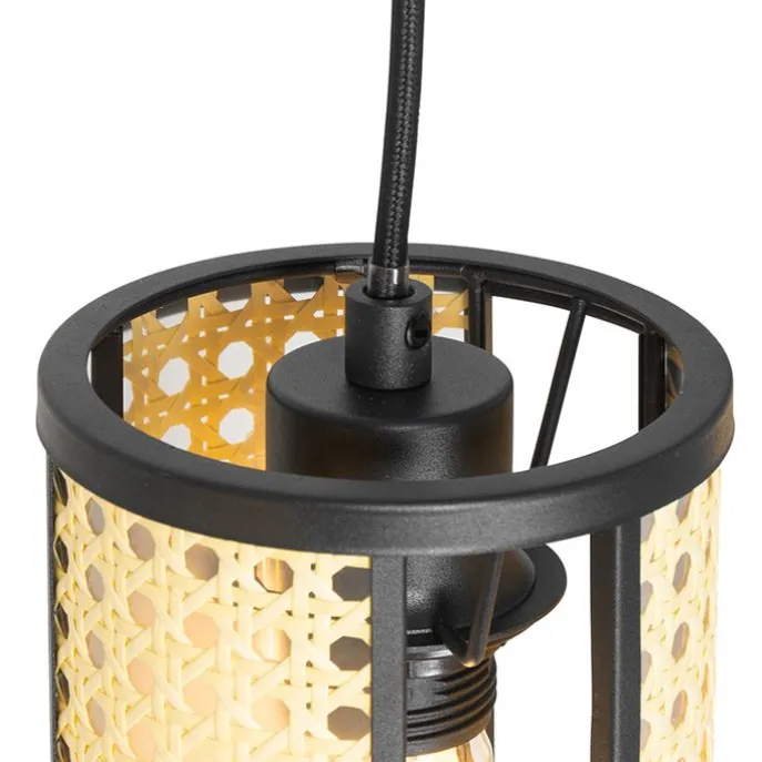 Orientalische Hängelampe schwarz mit Rattan 3-flammig länglich - Akira