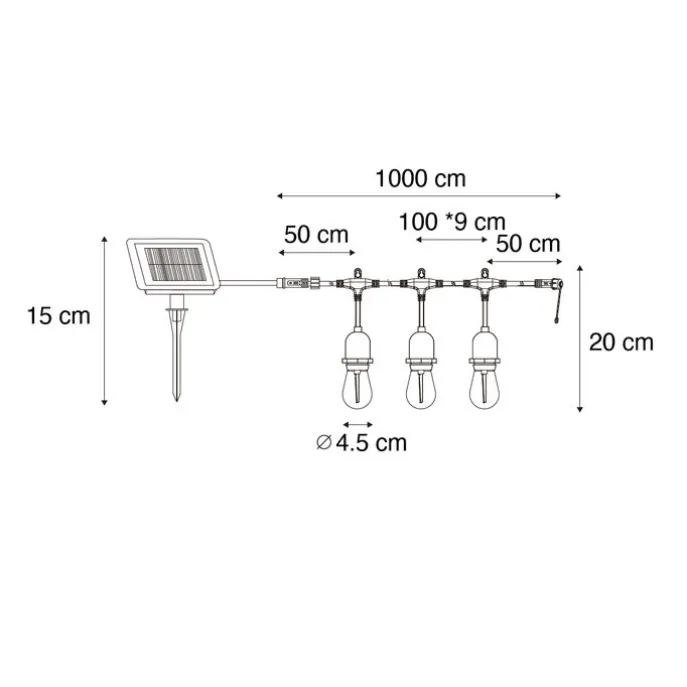 Outdoor Lichterkette 10m inkl. LED 10 Lichter Solar - Russell