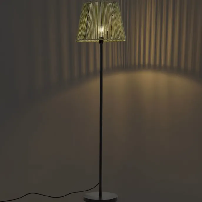 Outdoor-Stehleuchte schwarz mit grünem Seilschirm IP44 - Virginia Jayla