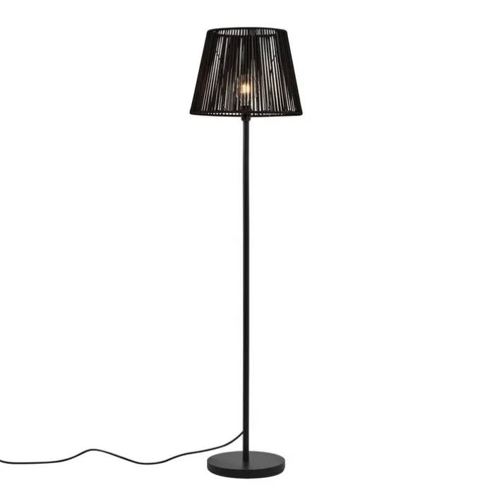 Outdoor-Stehleuchte schwarz mit schwarzem Seilschirm IP44 - Virginia Jayla