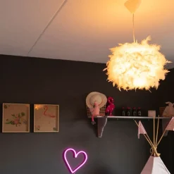 Pendelleuchte im Landhausstil weiß mit Federn - Feather